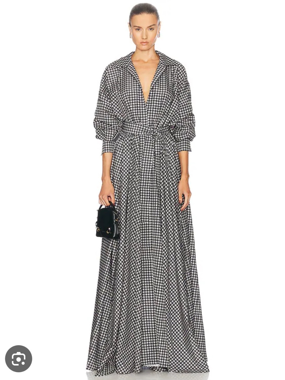 Norma Kamali Black and White Gingham Maxi Shirt Gown
